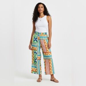 Christian Siriano NY Linen Blend Wide Leg Colorful Patchwork Pants Size Small